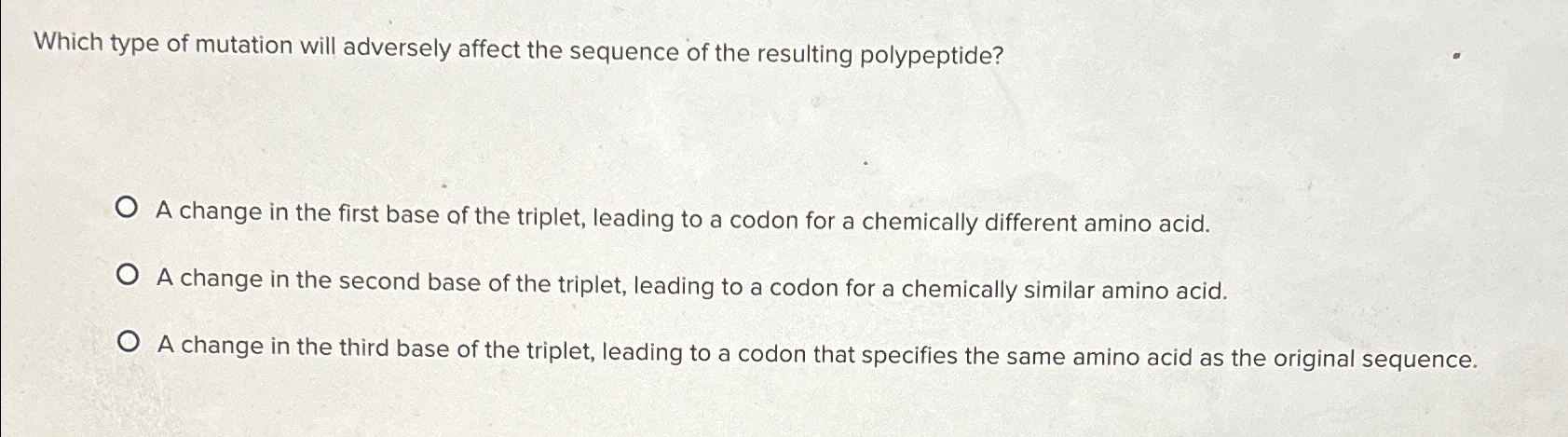 Solved Which type of mutation will adversely affect the | Chegg.com