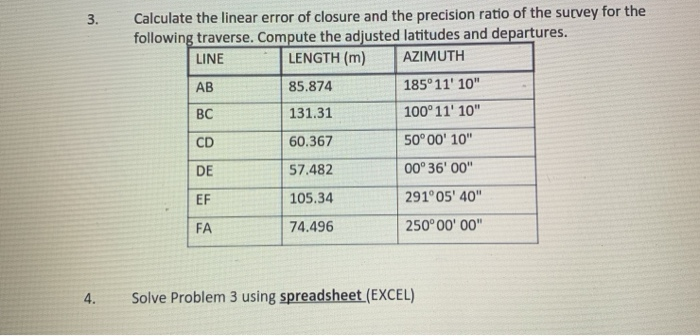 Solved 3. Calculate the linear error of closure and the | Chegg.com