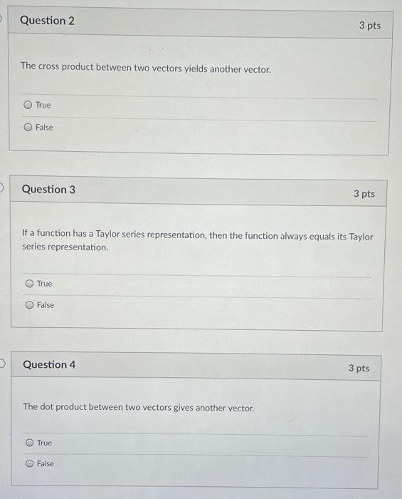 Solved Question 2 3 pts The cross product between two | Chegg.com