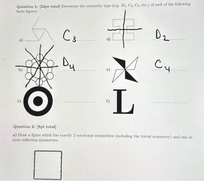 Solved Question 1: [24pt total] Determine the symmetry type | Chegg.com