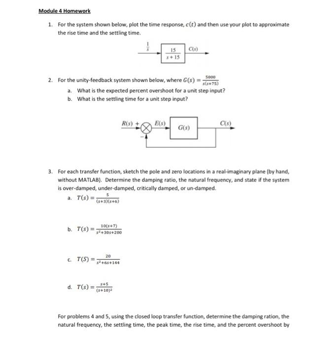 Solved Module 4 Homework 1. For the system shown below, plot | Chegg.com