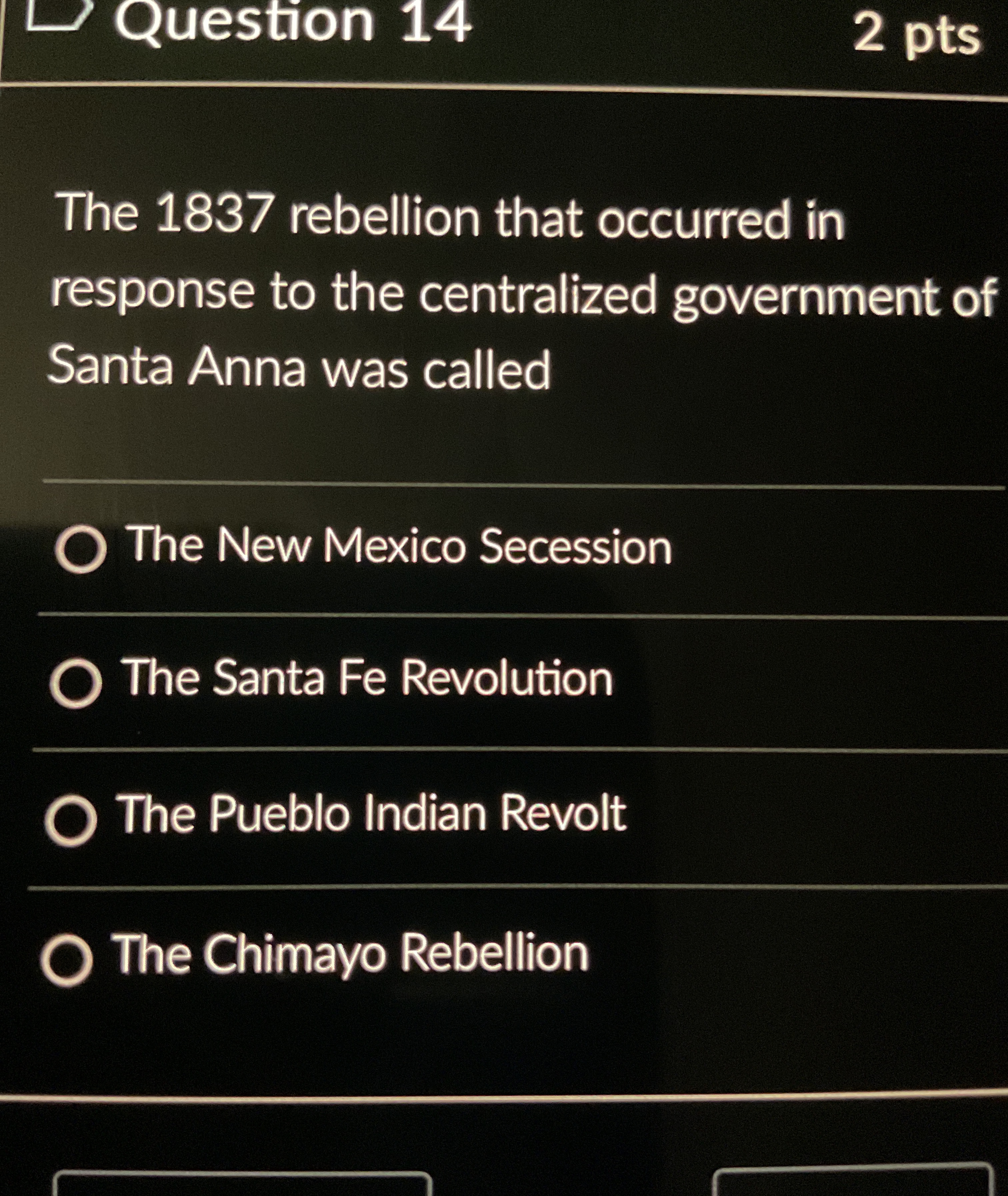 Solved Question 142 ﻿ptsThe 1837 ﻿rebellion that occurred in | Chegg.com