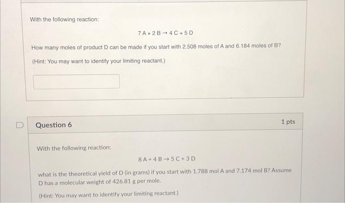 Solved With the following reaction: 7A+2B 4C+5D How many | Chegg.com