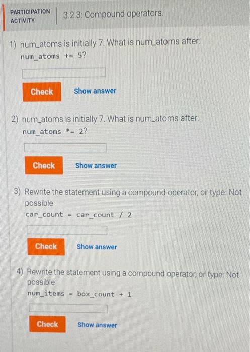 Solved PARTICIPATION ACTIVITY 3.2.3: Compound operators. 1) | Chegg.com