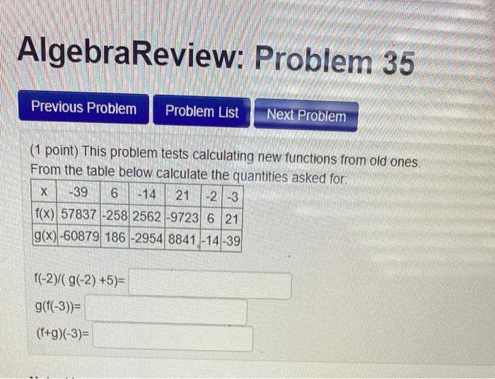 Solved AlgebraReview: Problem 35 (1 point) This problem | Chegg.com