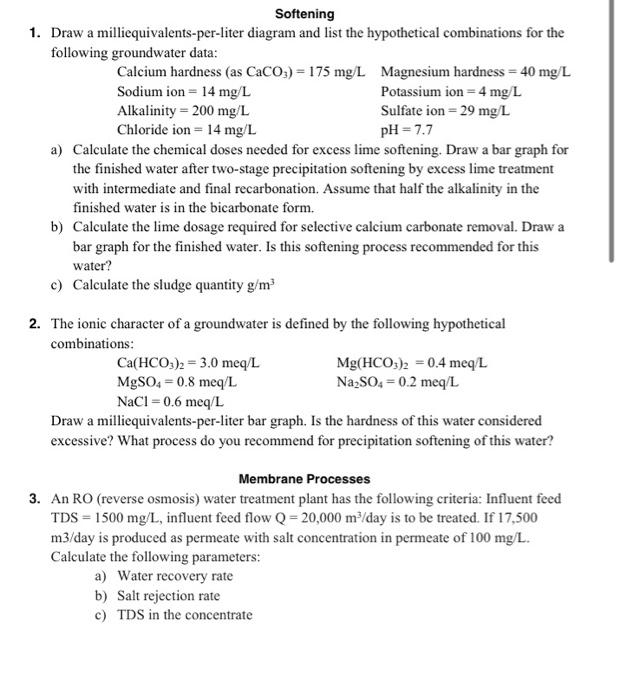 Solved Softening 1. Draw a milliequivalents-per-liter | Chegg.com