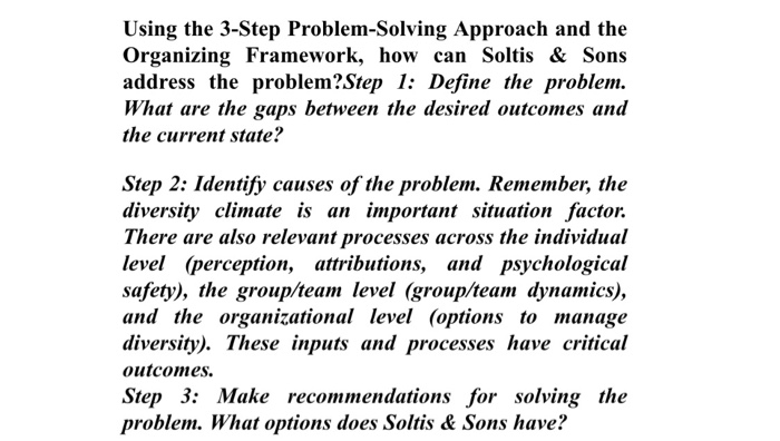 3 step problem solving approach and the organizing framework