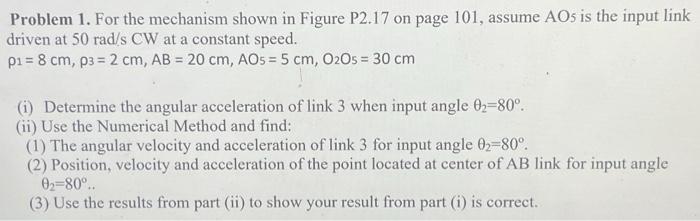 Solved Figure P2.17Problem 1. For the mechanism shown in | Chegg.com
