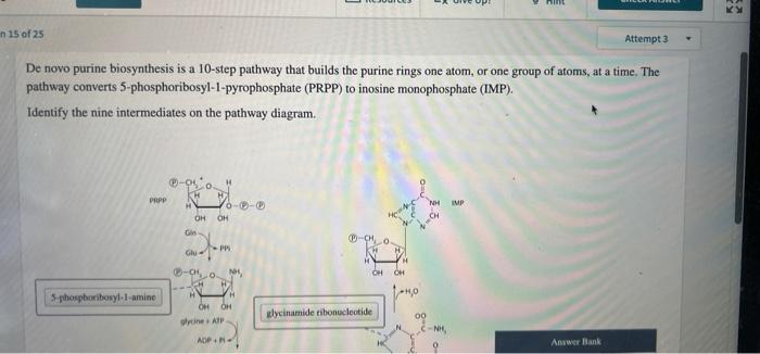 Solved in 15 of 25 PRPP 5-phosphoribosyl-1-amine H De novo | Chegg.com