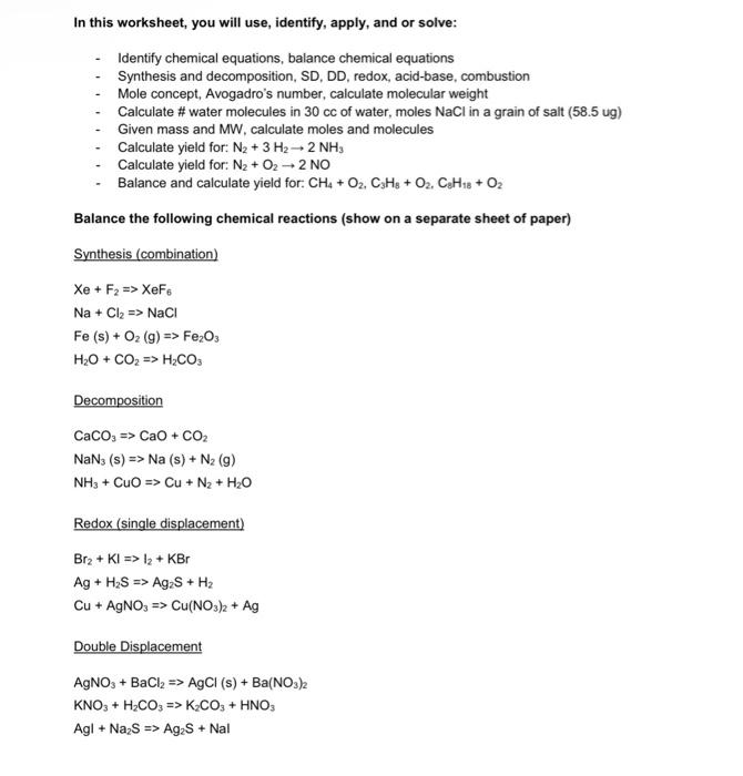 Solved In this worksheet, you will use, identify, apply, and | Chegg.com