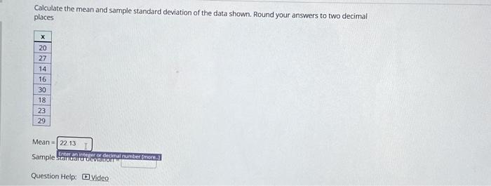 Solved Calculate the mean and sample standard deviation of | Chegg.com