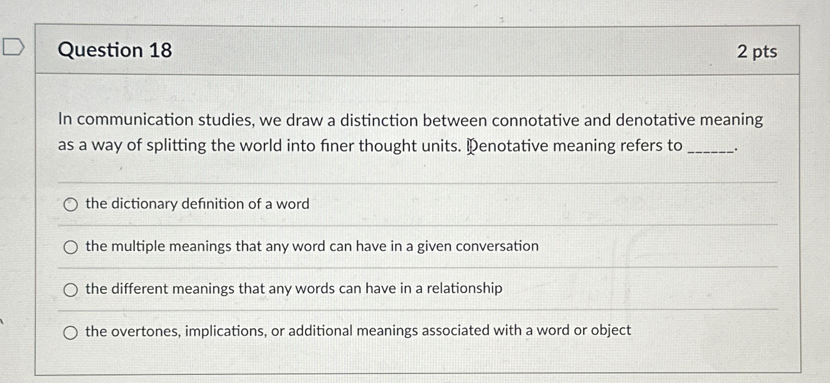 Solved Question 182ptsIn communication studies, we draw a | Chegg.com