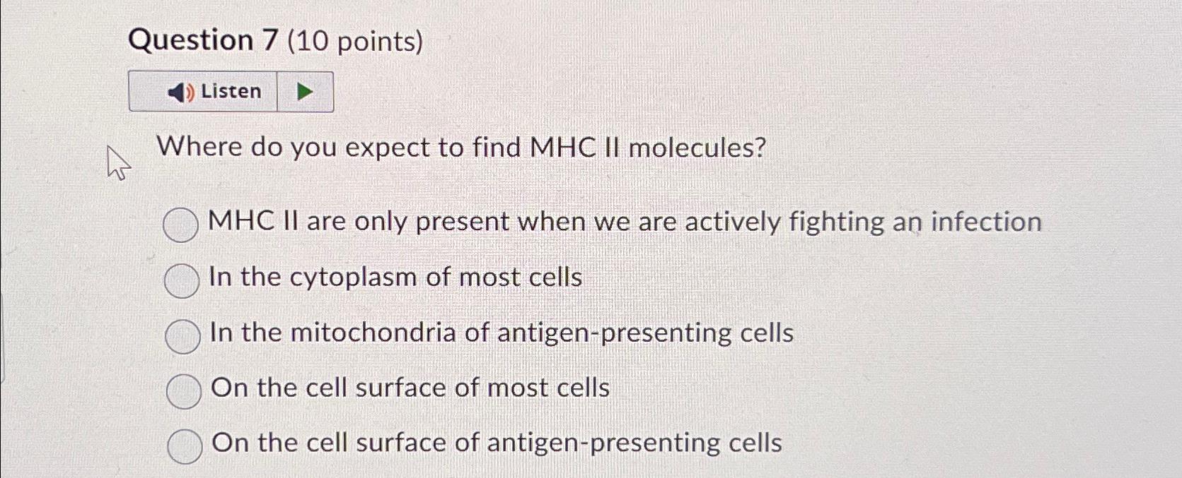 Solved Where Do You Expect To Find MHC II Molecules?MHC II | Chegg.com