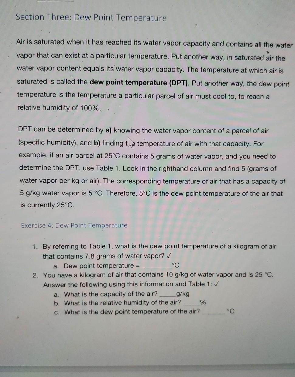 Solved COM GEOGRAPHY 101 LAB DE Table 1 Saturation Specific