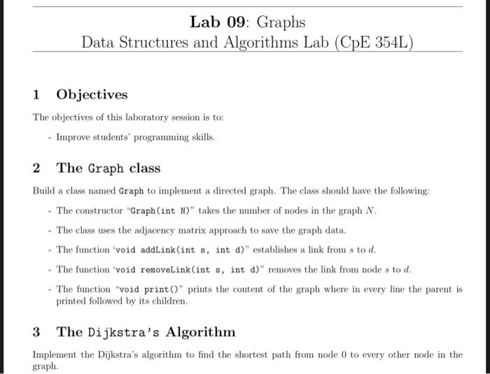 Solved Lab 09: Graphs Data Structures and Algorithms Lab | Chegg.com