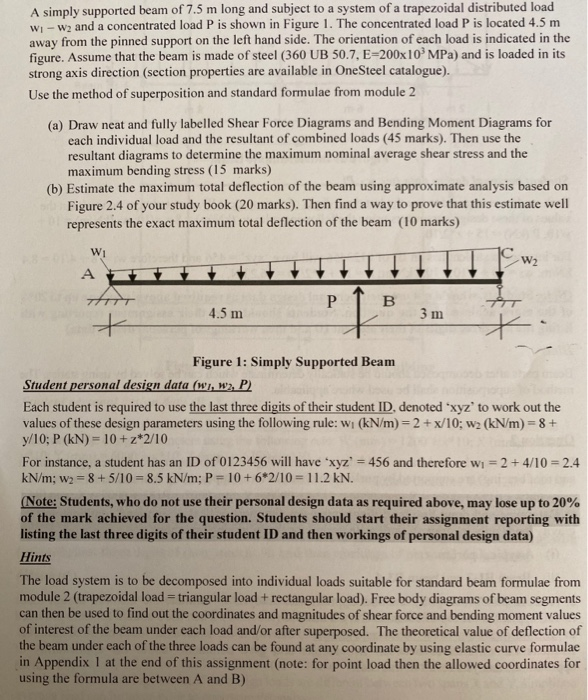 A simply supported beam of 7.5 m long and subject to | Chegg.com
