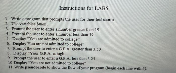 Solved Instructions For LAB5 1. Write A Program That Prompts | Chegg.com