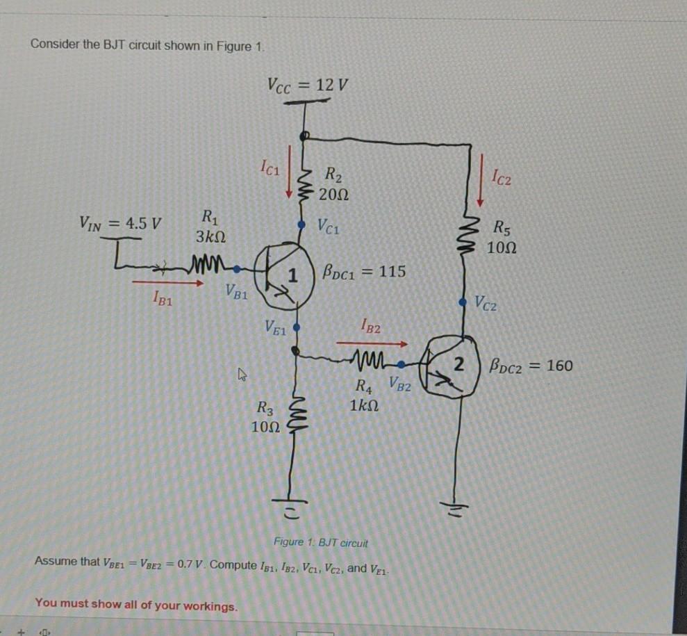 Solved Consider the BJT circuit shown in Figure 1 V cc = 12 | Chegg.com