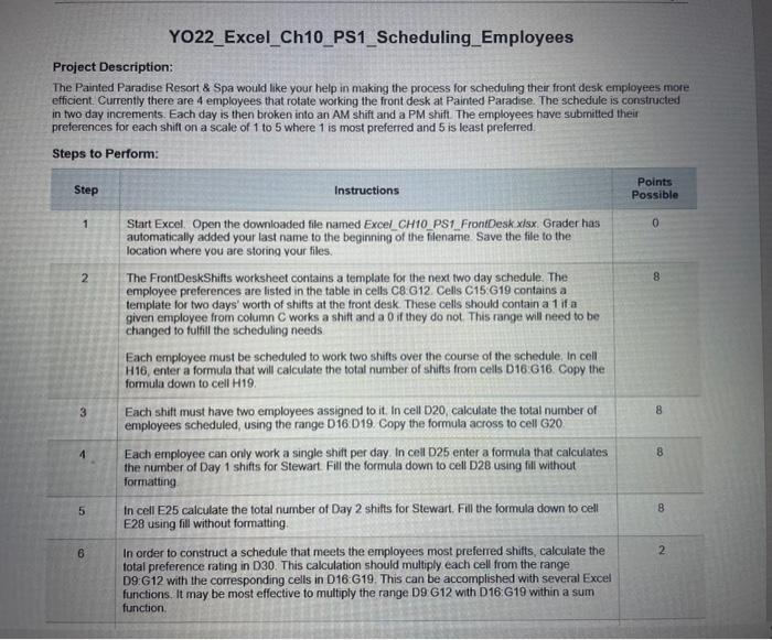Solved YO22_Excel_Ch10_PS1_Scheduling_Employees Project