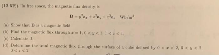 Solved (12.5%). In free space, the magnetic flux density is | Chegg.com