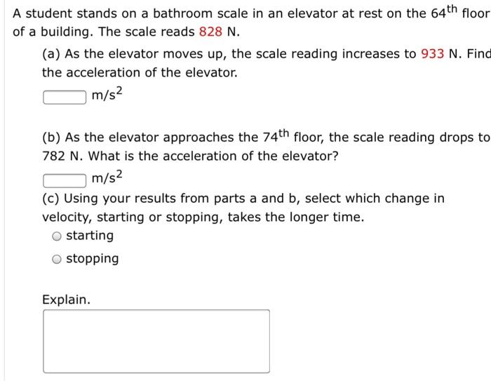 Solved A Student Stands On A Bathroom Scale In An Elevator | Chegg.com