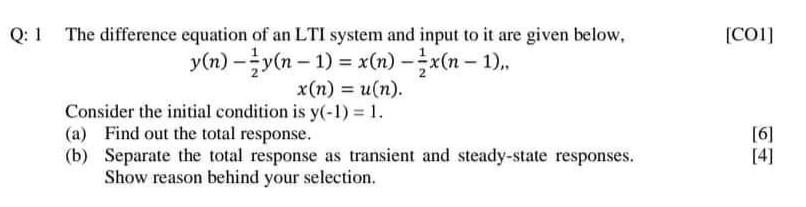 Solved 1 The difference equation of an LTI system and input | Chegg.com