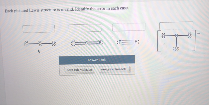 Solved Each pictured Lewis structure is invalid. Identify | Chegg.com