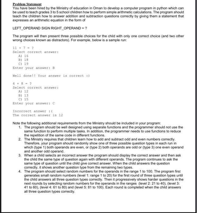 Solved Problem Statement You have been hired by the Ministry | Chegg.com