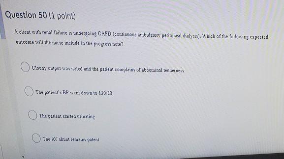 Solved Question 50 (1 point) A client with renal failure is | Chegg.com