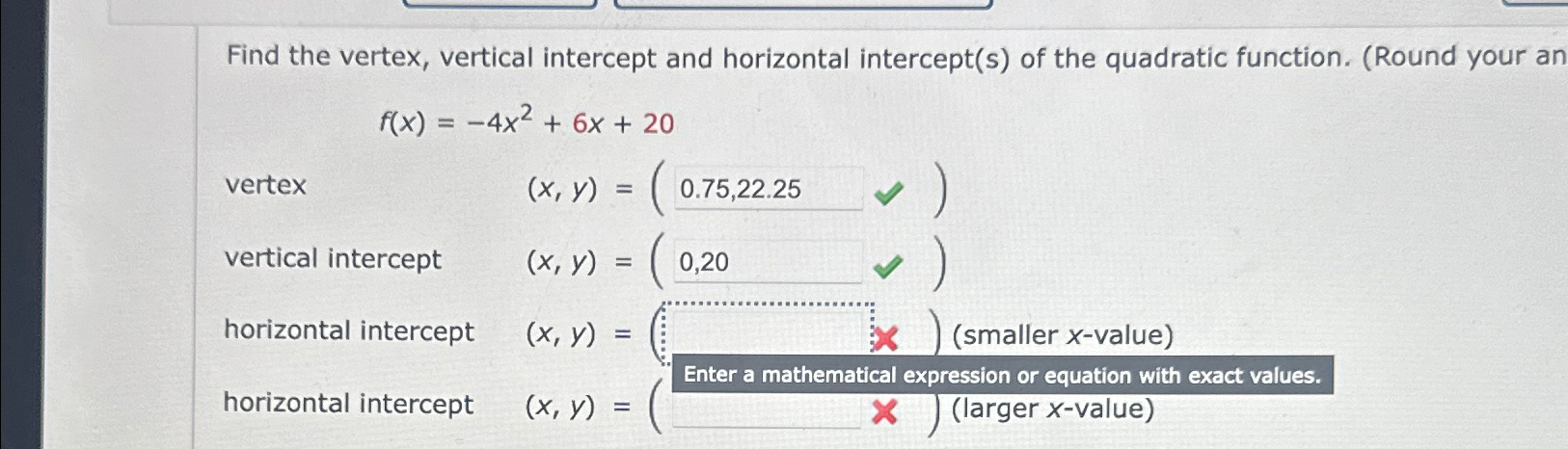 how do you find the vertical intercept of a function