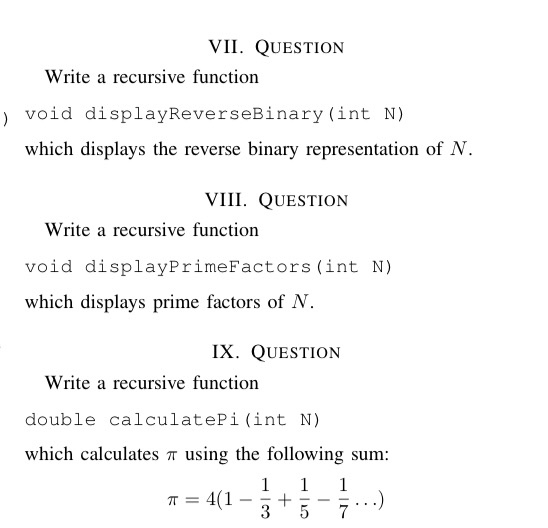 Solved VII. QUESTION Write a recursive function ) void | Chegg.com