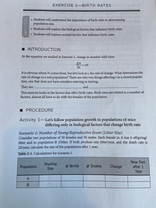Solved EXERCISE 2-BIRTH RATES OBJECTIVES • Students will | Chegg.com