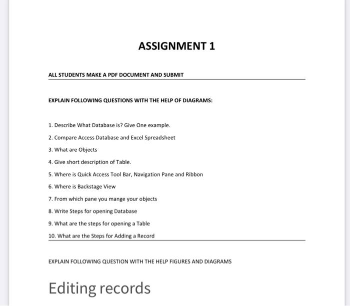 Solved ASSIGNMENT 1 ALL STUDENTS MAKE A PDF DOCUMENT AND | Chegg.com