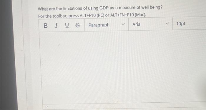 Solved What are the limitations of using GDP as a measure of | Chegg.com