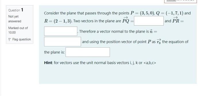 Solved Consider the plane that passes through the points | Chegg.com
