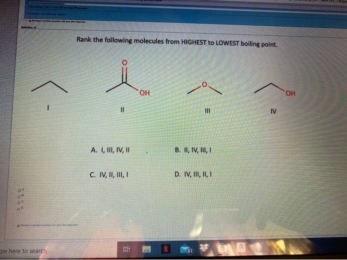 Solved Rank The Following Molecules From HIGHEST To LOWEST | Chegg.com