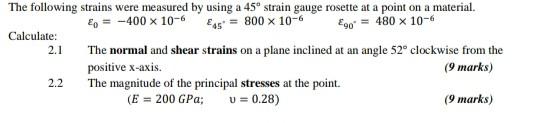 Solved The following strains were measured by using a 45° | Chegg.com