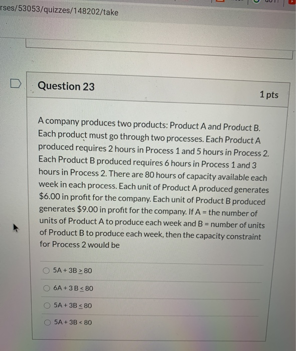 Solved Question 25 1 Pts A Company Produces Two Products: | Chegg.com