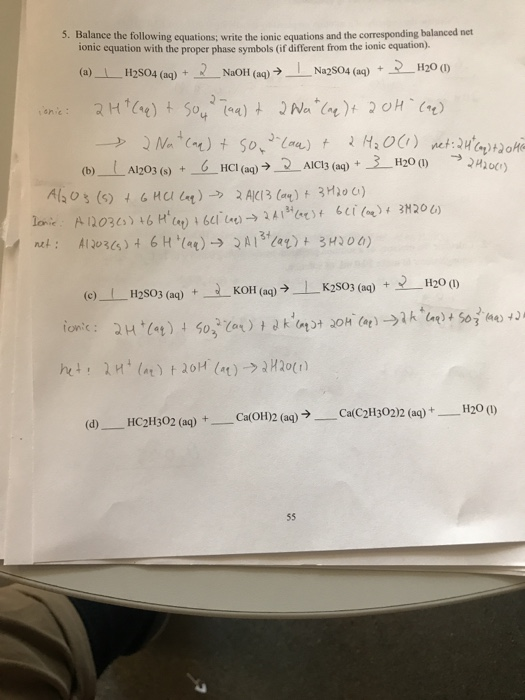 Solved 5. Balance the following equations; write the ionic | Chegg.com