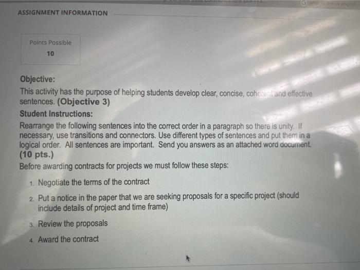 Solved ASSIGNMENT INFORMATION Points Possible 10 Objective: | Chegg.com