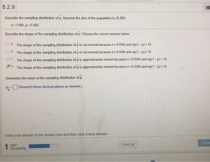 Solved 8.2.9 Describe the sampling distribution of p. Assume | Chegg.com