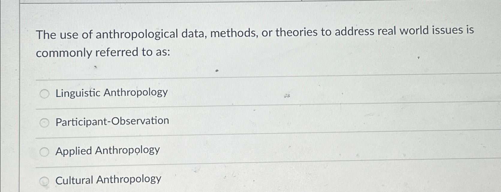 Solved The use of anthropological data, methods, or theories | Chegg.com
