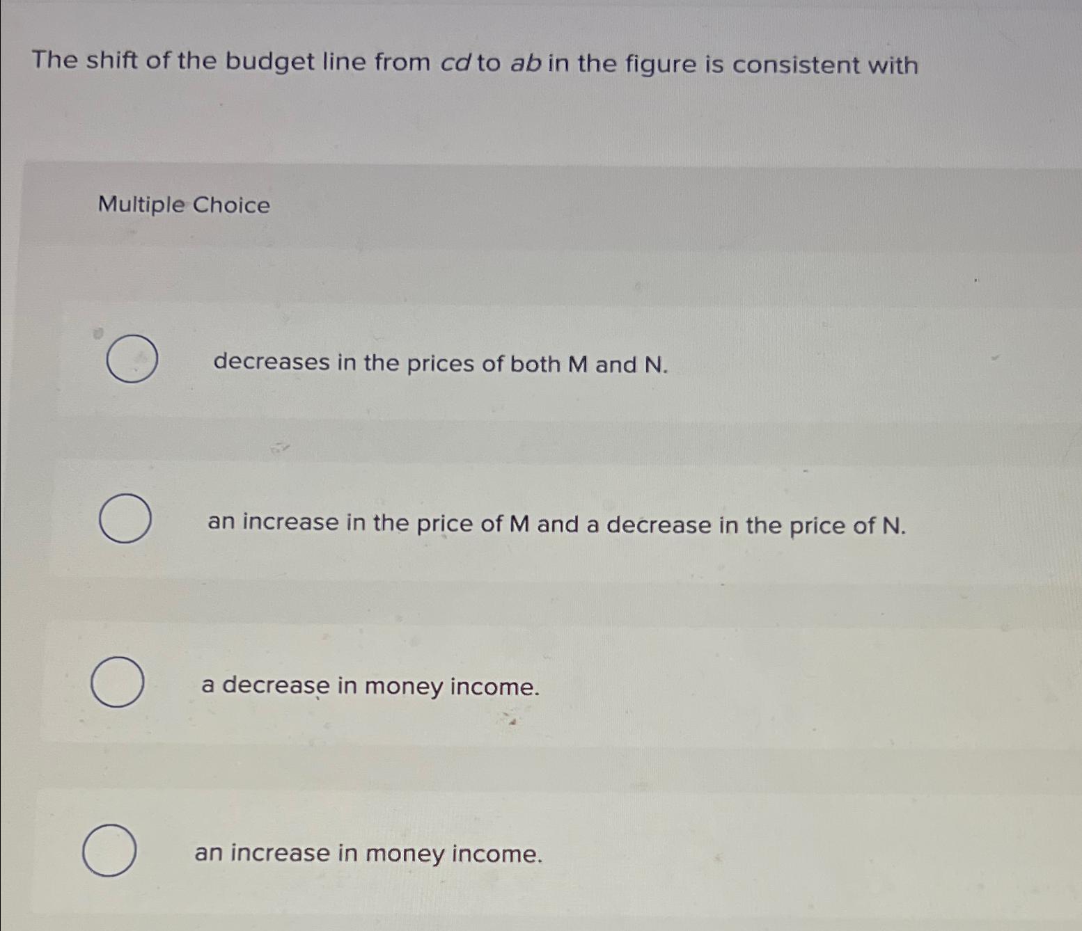 Solved The shift of the budget line from cd ﻿to ab ﻿in the | Chegg.com