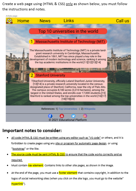 Solved Create a web page using (HTML & CSS) only as shown | Chegg.com