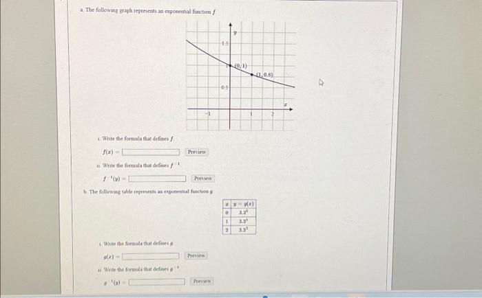 Solved a. The following graph represents an exponential | Chegg.com