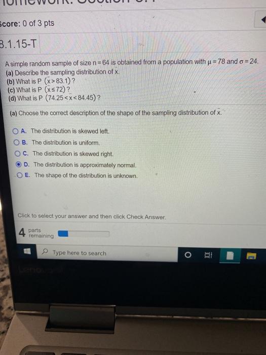 Solved Score: 0 of 3 pts 3.1.15-T A simple random sample of | Chegg.com