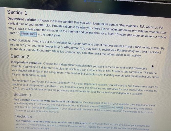 Solved Section 1 Dependent variable: Choose the main | Chegg.com