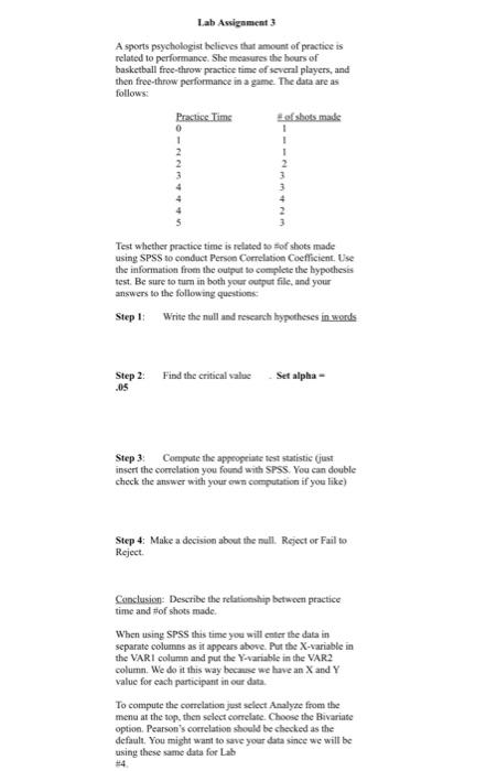 Solved Lab Assignment 3 A Sports Psychologist Believes That | Chegg.com