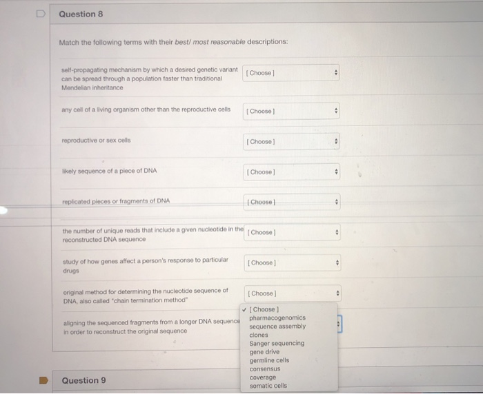 Solved Question 8 Match the following terms with their best/ | Chegg.com
