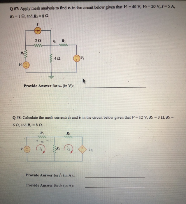 Solved Q #7: Apply mesh analysis to find V. in the circuit | Chegg.com